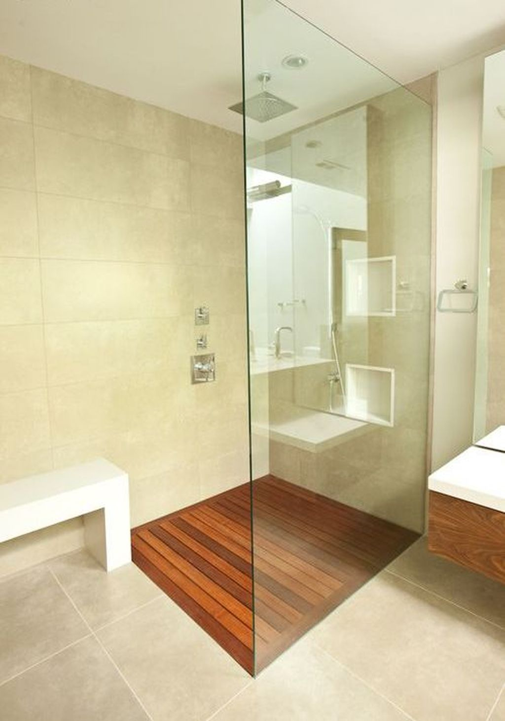 Marvelous Wooden Shower Floor Tiles Designs Ideas For Bathroom Remodel 31