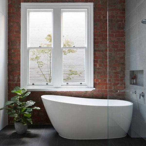 Modern Bathroom Design Ideas With Exposed Brick Tiles 29