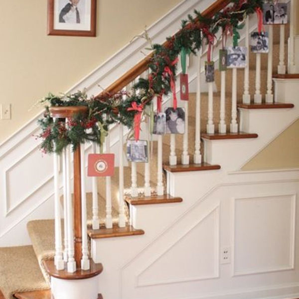 Charming Winter Staircase Design Ideas With Banister Ornaments To Try Asap 05